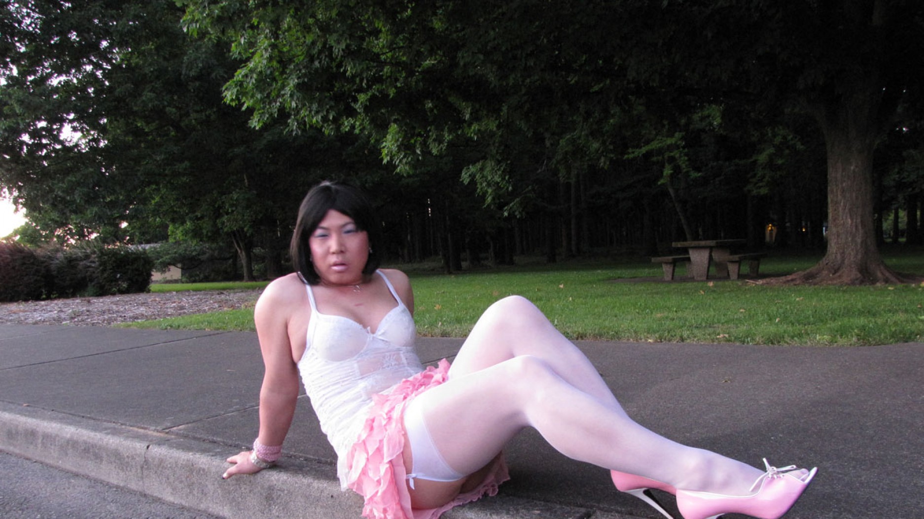 Pink Heels-White Stockings